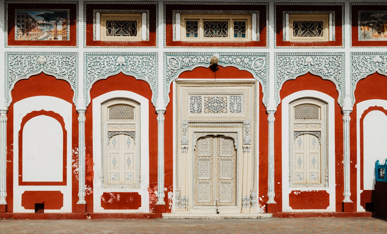Intricate traditional facade with ornate details in Lahore, Pakistan, showcasing cultural architecture.